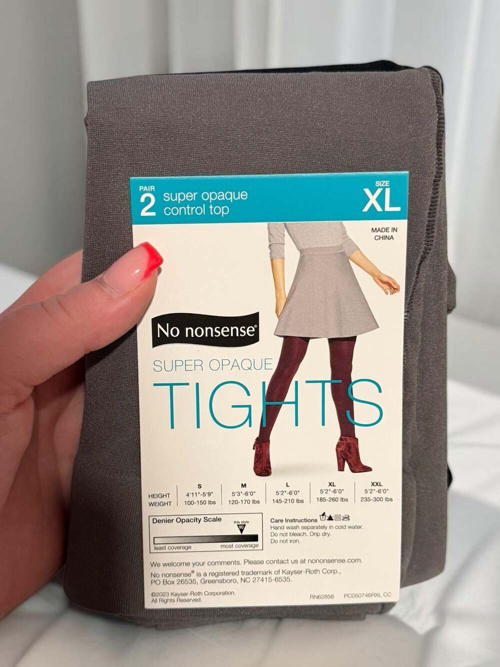 No Nonsense Super Opaque Control Top Tights 2 Pair Pack Size XL Grey Black